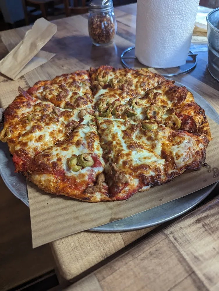 10 Pepperoni Sausage and Green Olive Pizza